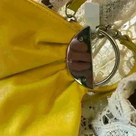 Yellow Faux Leather Wristlet Clutch Bag with Metal Ring Accent - Picture 2 of 7